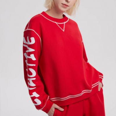 Causal Relaxed Fit Crewneck Sweatshirt LOGO Printing Red Pullover Hoodie