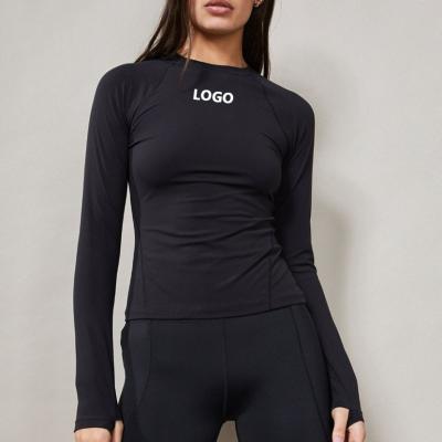 Custom Slim Fit Black Color Women's Long Sleeve Training Top 