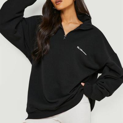 Custom Lable Patches Half Zip Girls 's Jumper Sweatshirt Stand Collar Quarter-Zip Sweatshirt