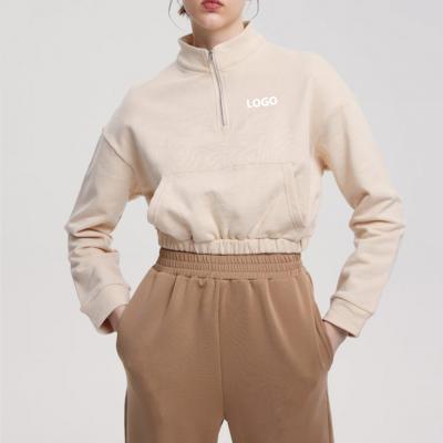 Customized New Design Zip Up Hoodie Casual Crop Sweatshirt