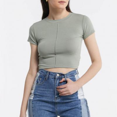 Customized Soft Fabric Solid Crew Neck Short-Sleeve Crop Top