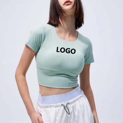 Customized Stylish Quick Dry Sports Tops Moving Cross Back Yoga T-shirt