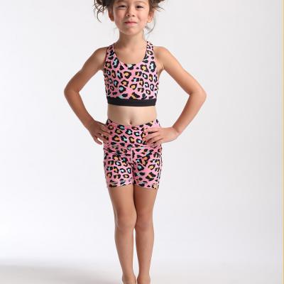 High Quality Breathable Quick Dry Leopard Sublimation Print Kid's Yoga Set 