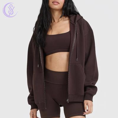Women′s Outdoor Wear Full Zip up Sweatshirt Warm Cotton Foundation Zip up Hoodies Loose Fit Jacket Hoodies