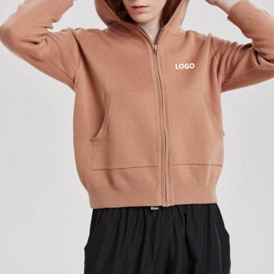 High Quality Ribbed Zip up Soft Warm Sweater Crop Hoodie