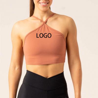 Hot Selling Removeable Padding Halterneck Sports Bra Tops