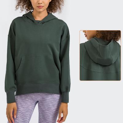 Women's Sports Leisure Solid Color Loose Dropped Shoulder Pullover Hoodie