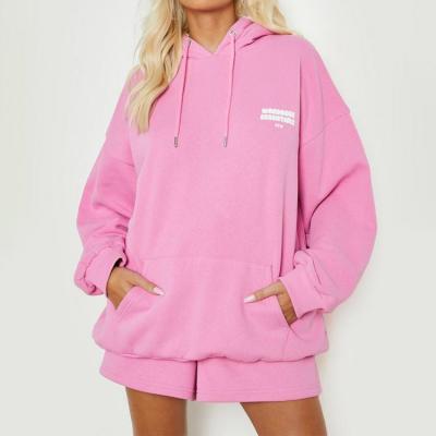 OEM Design Pink Chill Hoodie Short Set For Women