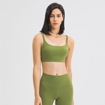 Solid Color Double Thin Strap U-neck Running Sports Bra