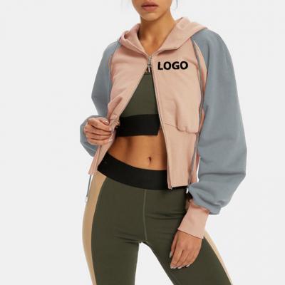 Unique Style Zip Up Sweatshirt Cropped Hoodie with Drawstring 